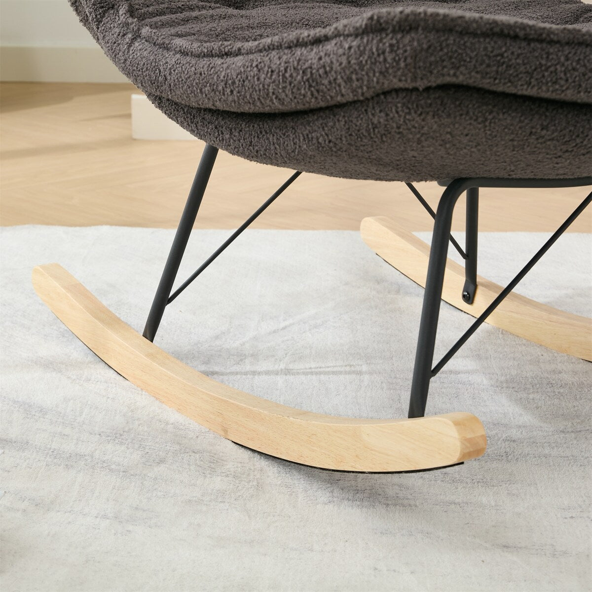Lazy Rocking Chair,Comfortable Lounge Chair with Wide Backrest and Seat Wood Base