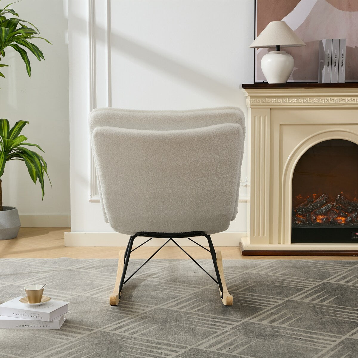 Lazy Rocking Chair,Comfortable Lounge Chair with Wide Backrest and Seat Wood Base