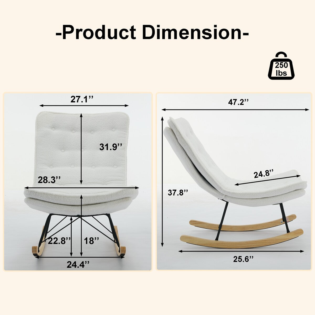 Lazy Rocking Chair,Comfortable Lounge Chair with Wide Backrest and Seat Wood Base