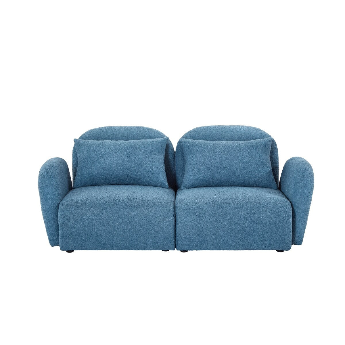 Lazy Sofa Teddy Fabric Loveseat Sofa with Curved Armrests and Backrests
