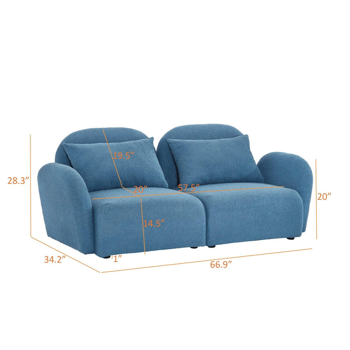 Lazy Sofa Teddy Fabric Loveseat Sofa with Curved Armrests and Backrests