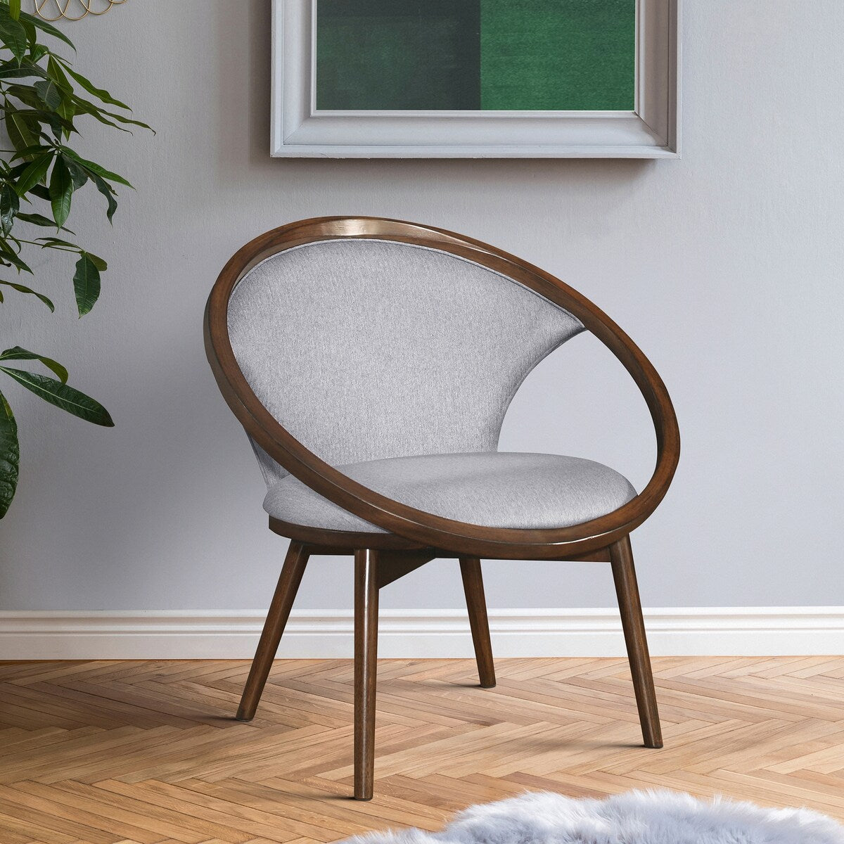 Lazzara Home Clair Gray Mid-Century Solid Wood Frame Accent Chair - 26.5x32x33