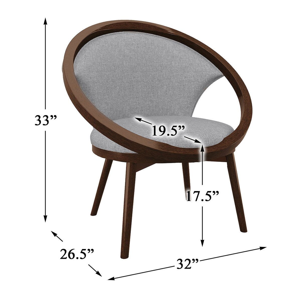 Lazzara Home Clair Gray Mid-Century Solid Wood Frame Accent Chair - 26.5x32x33