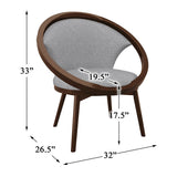 Lazzara Home Clair Gray Mid-Century Solid Wood Frame Accent Chair - 26.5x32x33