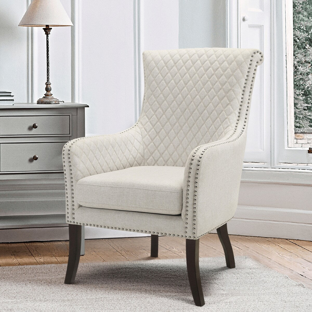 Lazzara Home Weaver Beige Diamond Stitched Back Accent Chair - 33x28x42.5