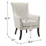 Lazzara Home Weaver Beige Diamond Stitched Back Accent Chair - 33x28x42.5