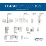League Collection Four-Light Brushed Nickel and Etched Glass Modern Farmhouse Bath Vanity Light - 32.5 in x 5.5 in x 7.62 in
