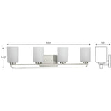 League Collection Four-Light Brushed Nickel and Etched Glass Modern Farmhouse Bath Vanity Light - 32.5 in x 5.5 in x 7.62 in