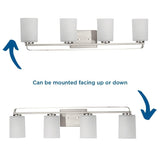League Collection Four-Light Brushed Nickel and Etched Glass Modern Farmhouse Bath Vanity Light - 32.5 in x 5.5 in x 7.62 in