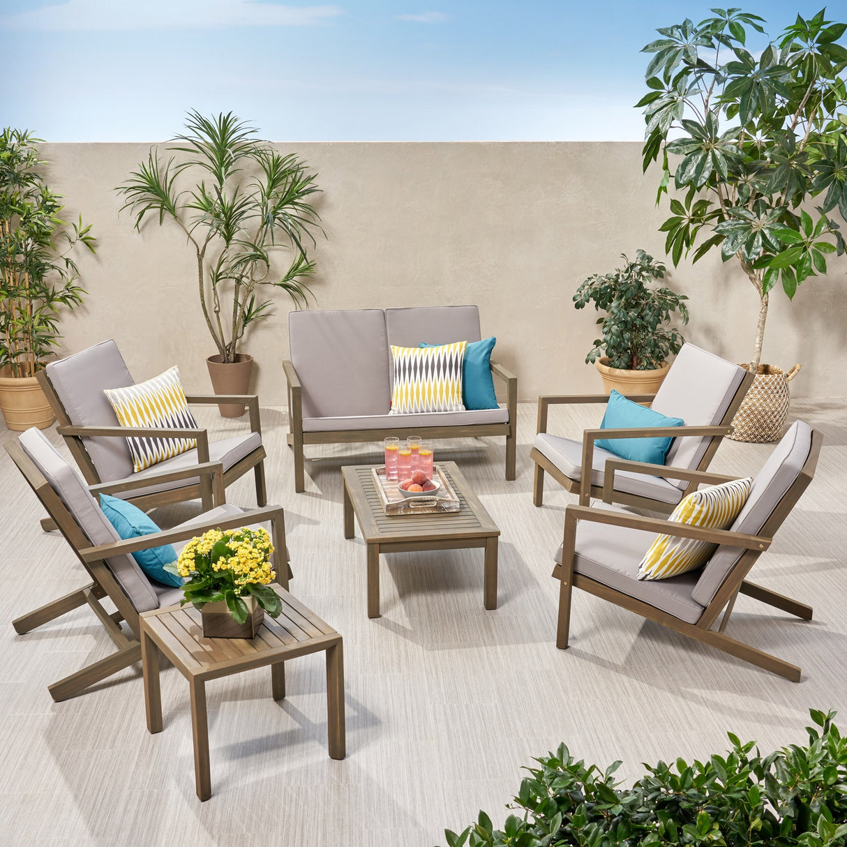 Leah Outdoor 6-Seater Acacia Wood Chat Set by Christopher Knight Home