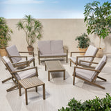 Leah Outdoor 6-Seater Acacia Wood Chat Set by Christopher Knight Home