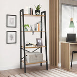 Leaning Ladder Bookshelf Industrial Bookcase 4-Tier Storage Rack Shelf
