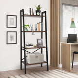 Leaning Ladder Bookshelf Industrial Bookcase 4-Tier Storage Rack Shelf