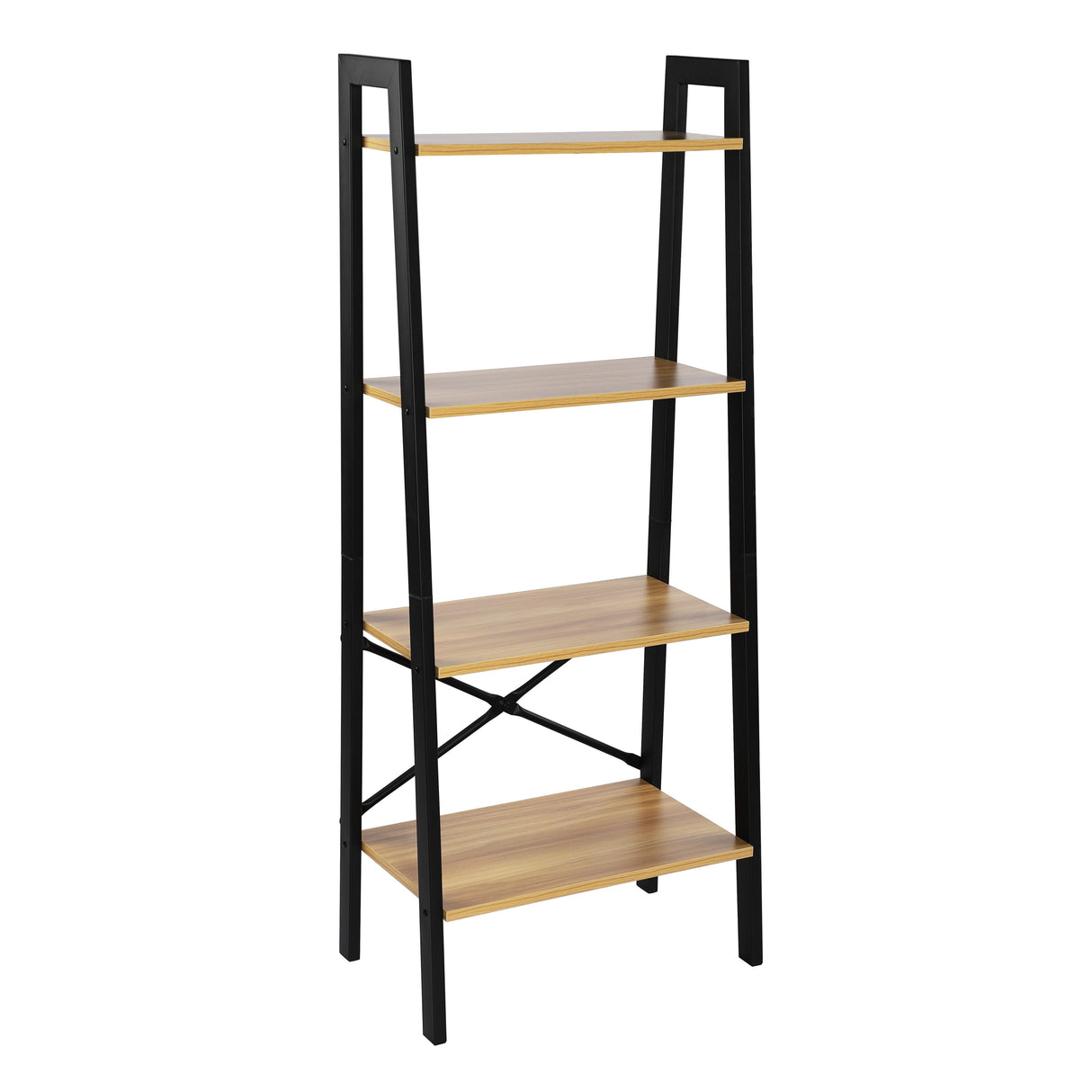 Leaning Ladder Bookshelf Industrial Bookcase 4-Tier Storage Rack Shelf