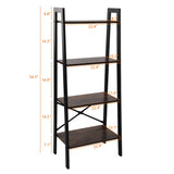 Leaning Ladder Bookshelf Industrial Bookcase 4-Tier Storage Rack Shelf