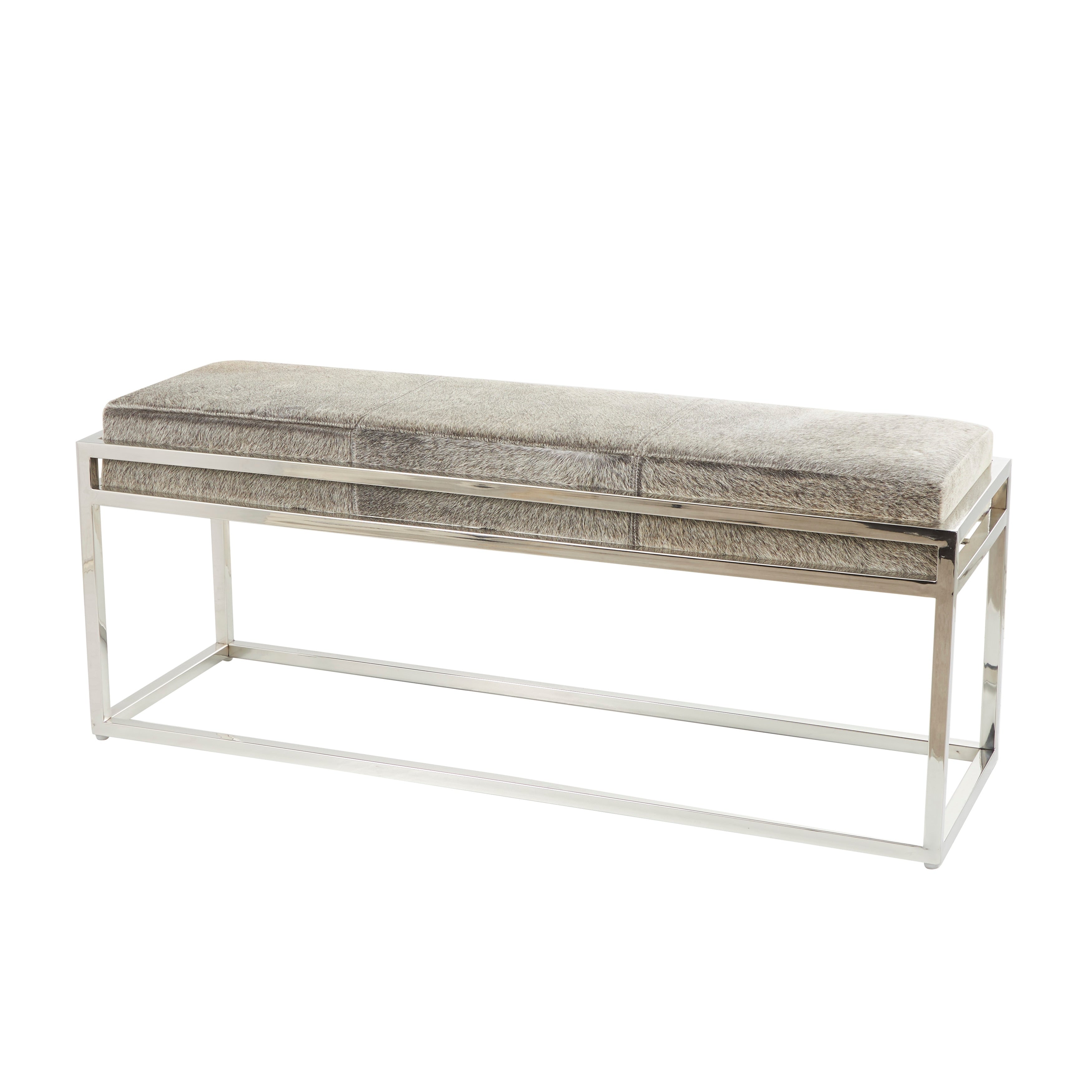 Leather Bench with Silver Stainless Steel Base Gray Roche River De