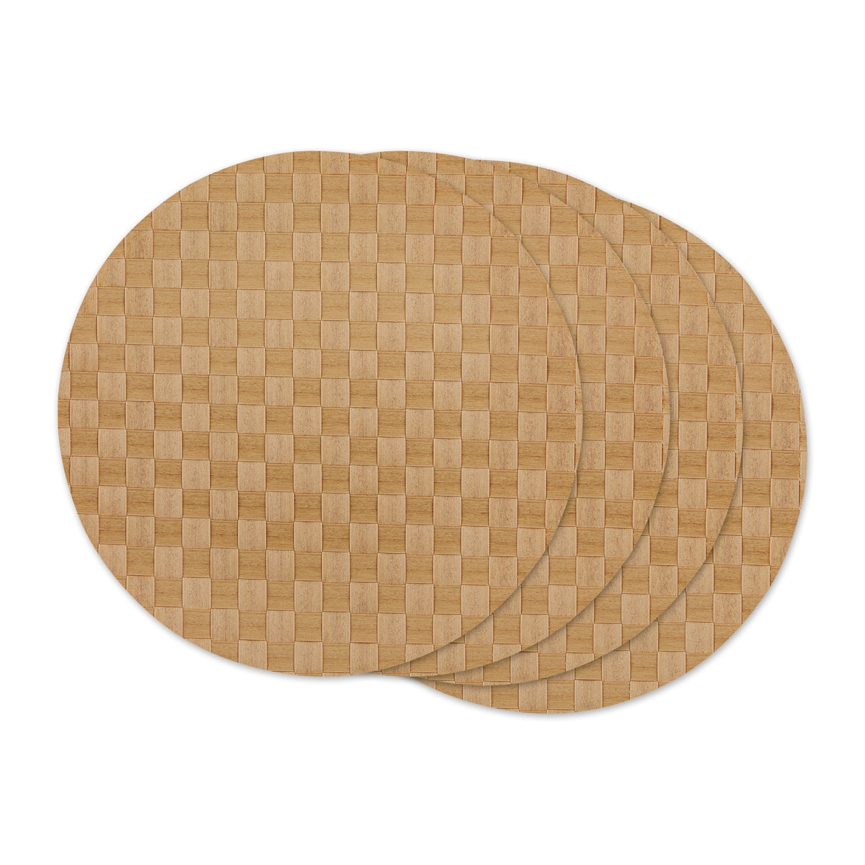 Leather Brown Basketweave Round Woven Placemat (Set of 4) - Placemat Set, 15" Round