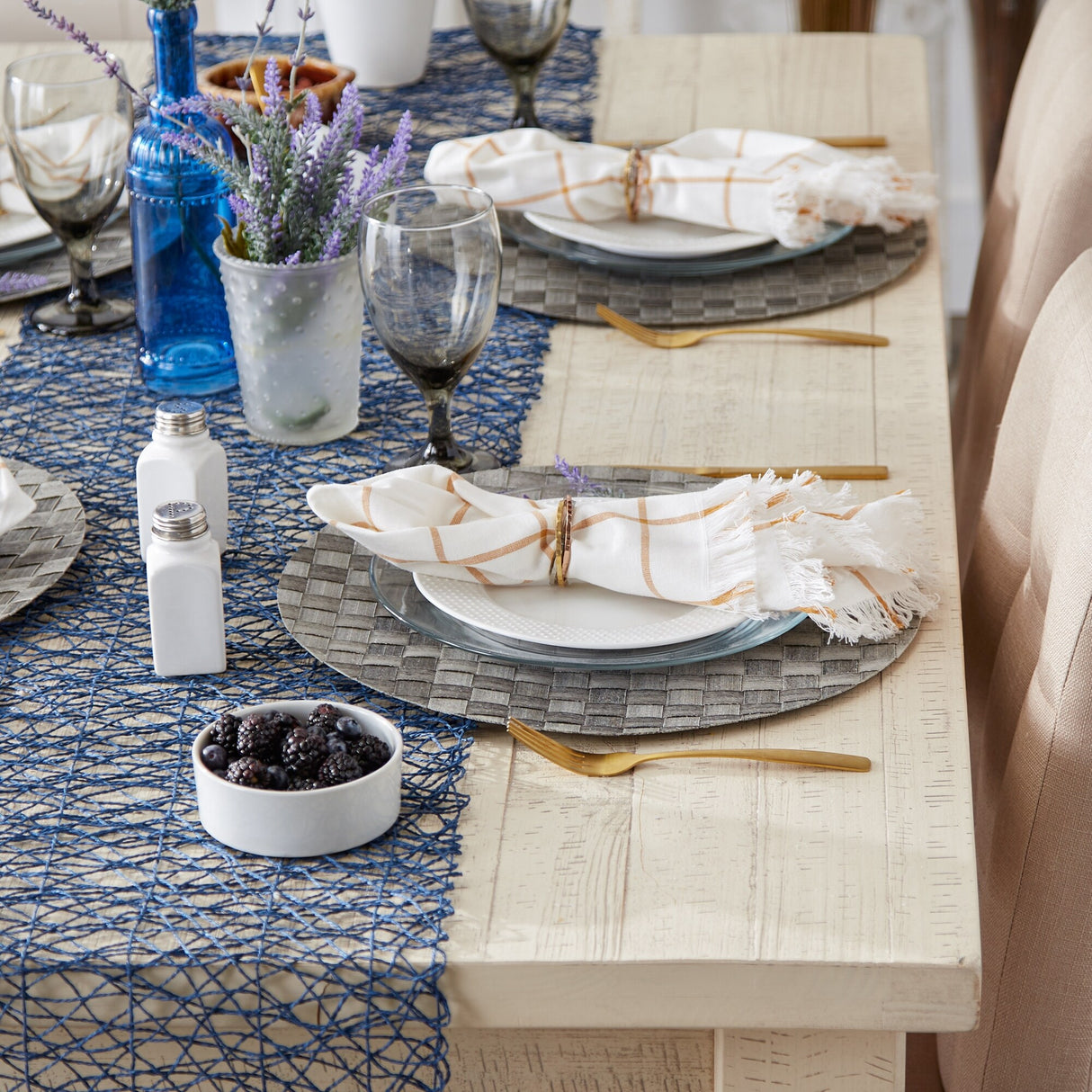 Leather Brown Basketweave Round Woven Placemat (Set of 4) - Placemat Set, 15" Round
