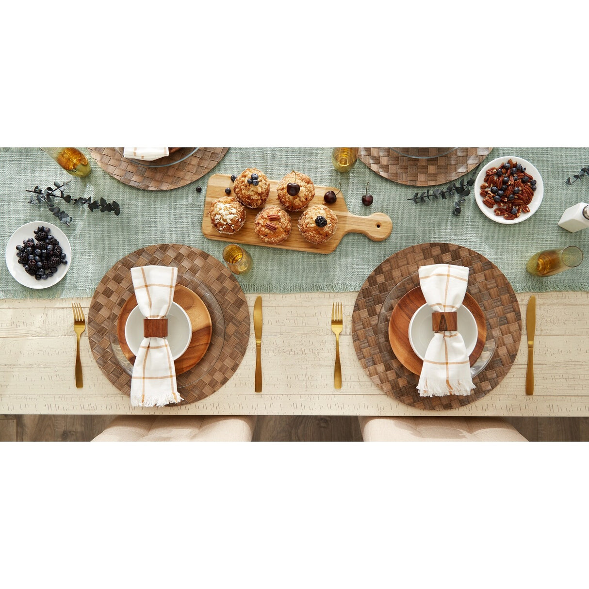 Leather Brown Basketweave Round Woven Placemat (Set of 4) - Placemat Set, 15" Round
