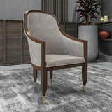 Leather Dining Chair with Arms with Rubberwood Frame Belle Series by LeisureMod