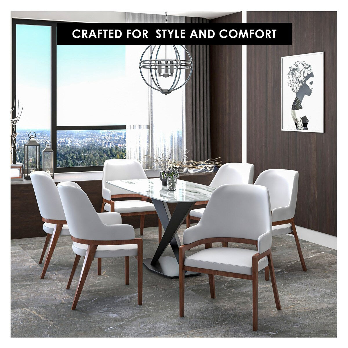 Ethora Leather Dining Chair with Curved Open Back and Rubberwood Legs