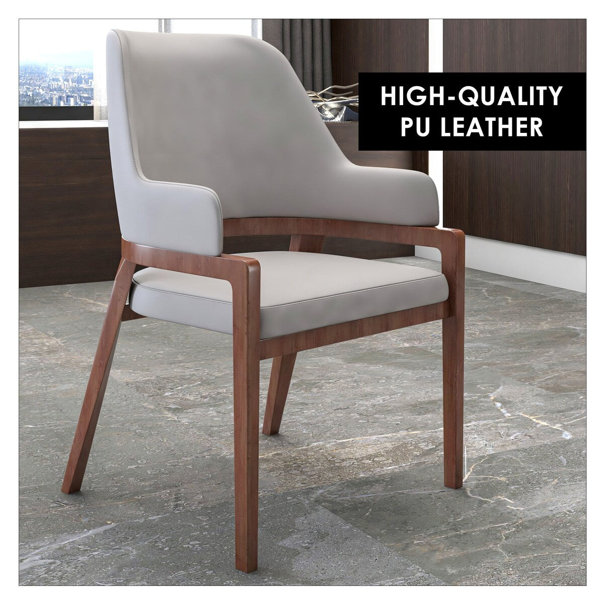 Ethora Leather Dining Chair with Curved Open Back and Rubberwood Legs