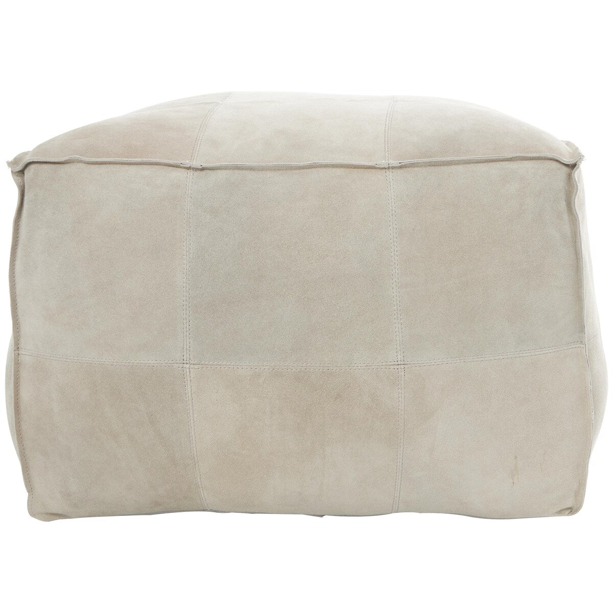 Leather Low Profile Square Pouf with Patchwork Design - Brown, Gray or Dark Brown- Roche River Decor