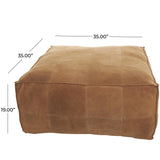 Leather Low Profile Square Pouf with Patchwork Design - Brown, Gray or Dark Brown- Roche River Decor