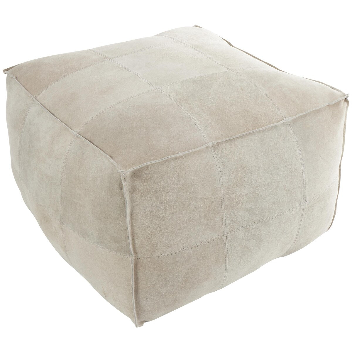 Leather Low Profile Square Pouf with Patchwork Design - Brown, Gray or Dark Brown- Roche River Decor