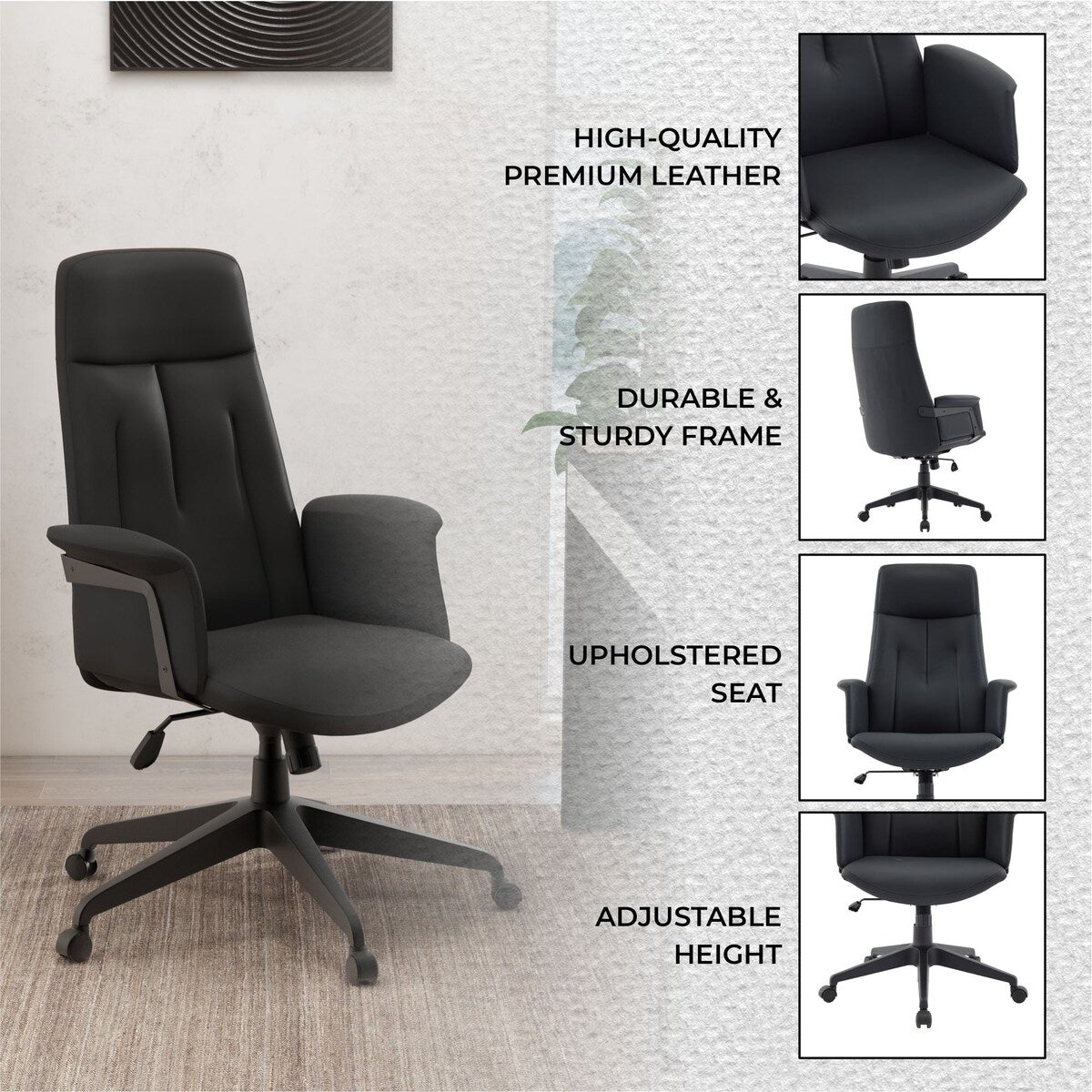 Leather Office Computer Chair Adjustable Height Swivel Desk Chair With Lumbar Support Inifini Collection