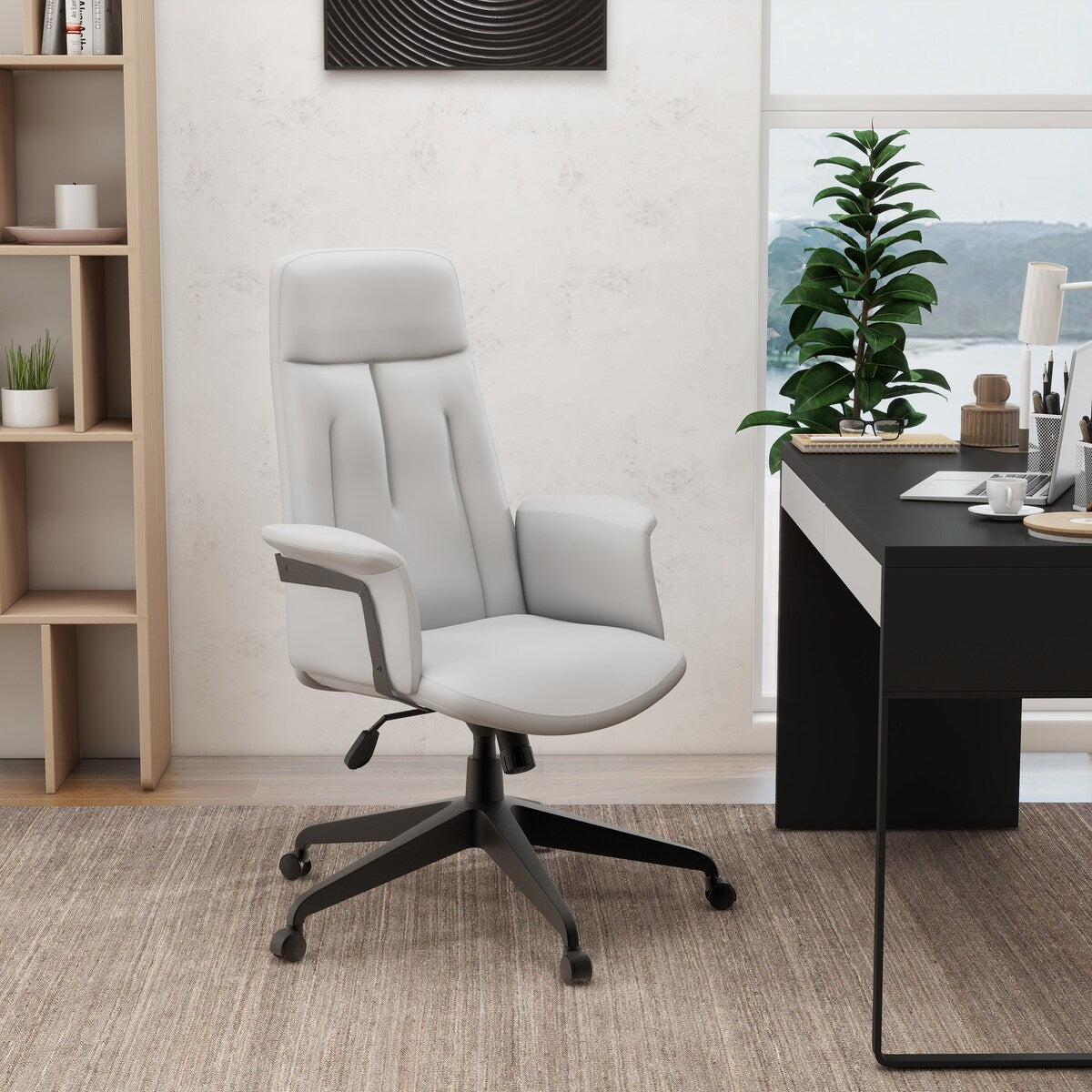 Leather Office Computer Chair Adjustable Height Swivel Desk Chair With Lumbar Support Inifini Collection
