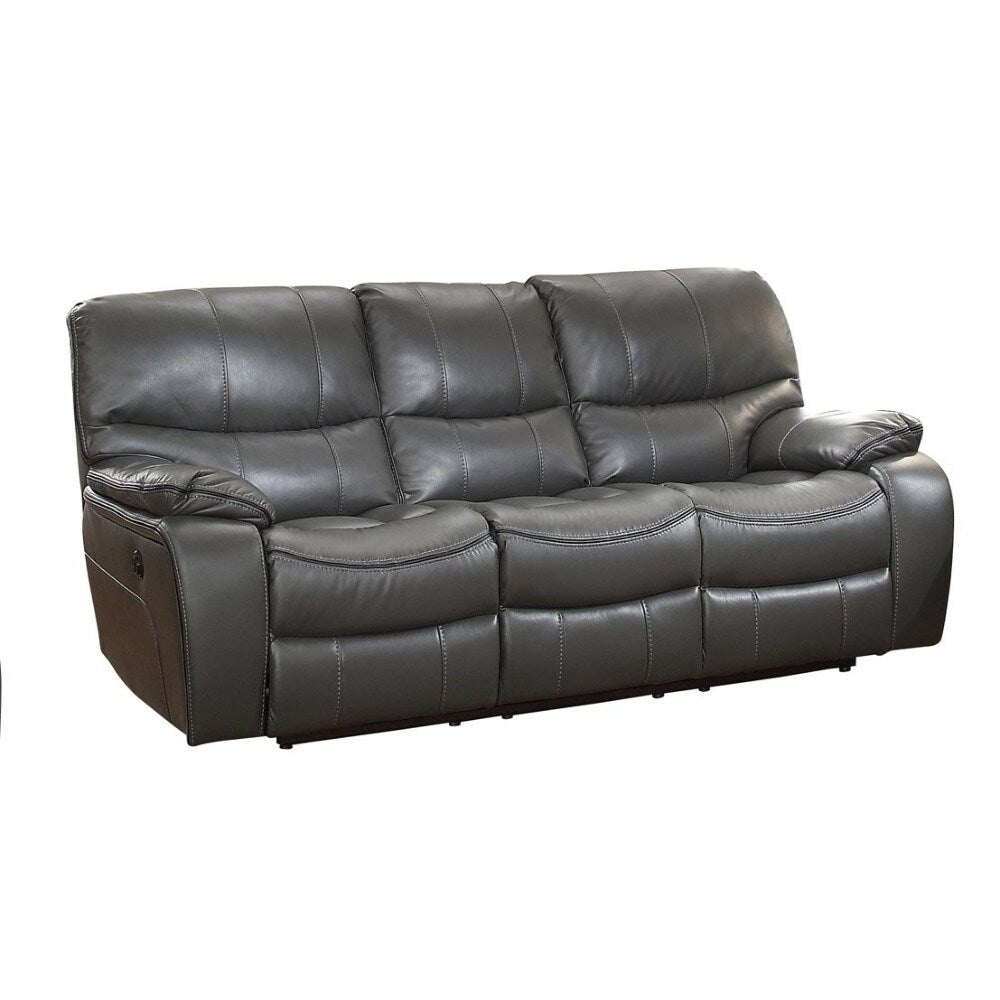 Leather Upholstered Power Double Reclining Sofa, Gray