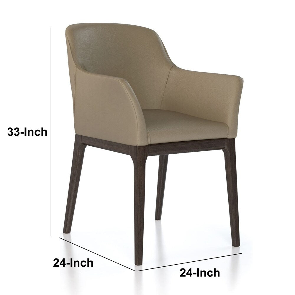 Leather Upholstered Wooden Arm Chair with Curved Back and Swoop Armrests, Brown