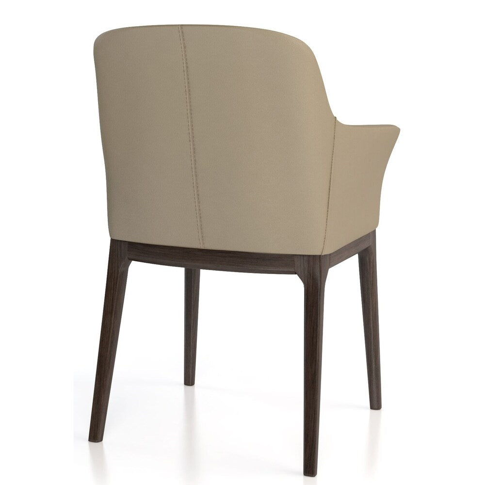 Leather Upholstered Wooden Arm Chair with Curved Back and Swoop Armrests, Brown