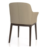 Leather Upholstered Wooden Arm Chair with Curved Back and Swoop Armrests, Brown