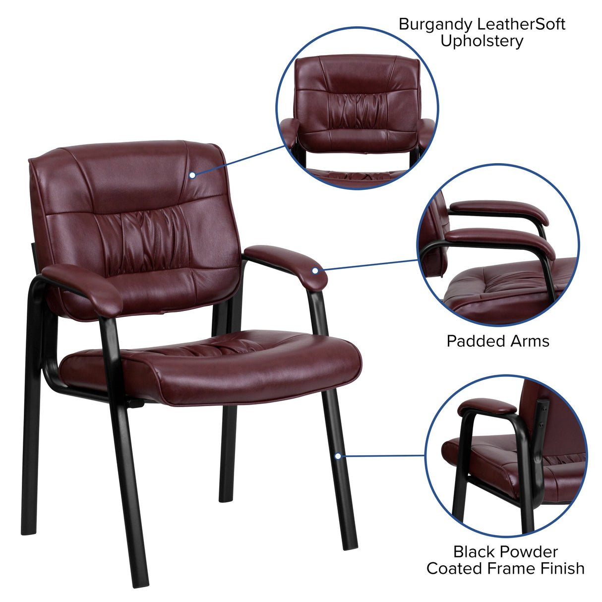 Upholstered Tufted Executive Reception Chair with Padded Arms - 23.25"W x 26"D x 36"H