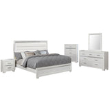 Leatherette 5 Piece Wooden Queen Bedroom Set with LED, White