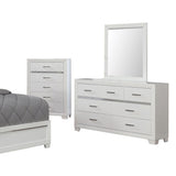 Leatherette 5 Piece Wooden Queen Bedroom Set with LED, White