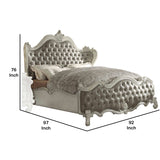 Leatherette Eastern King Bed with Button Tufted Headboard,Gray and White