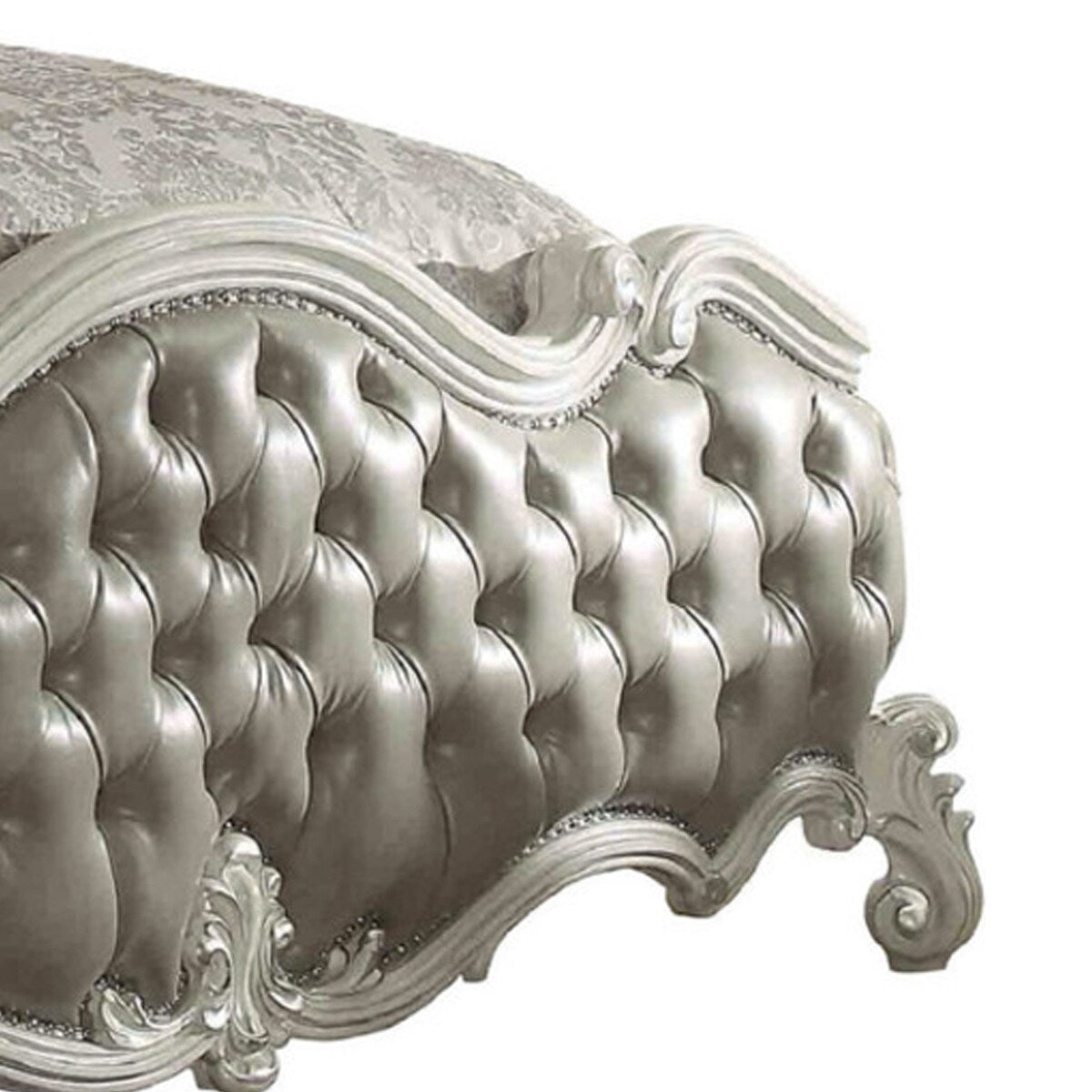 Leatherette Eastern King Bed with Button Tufted Headboard,Gray and White