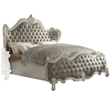 Leatherette Eastern King Bed with Button Tufted Headboard,Gray and White