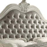 Leatherette Eastern King Bed with Button Tufted Headboard,Gray and White