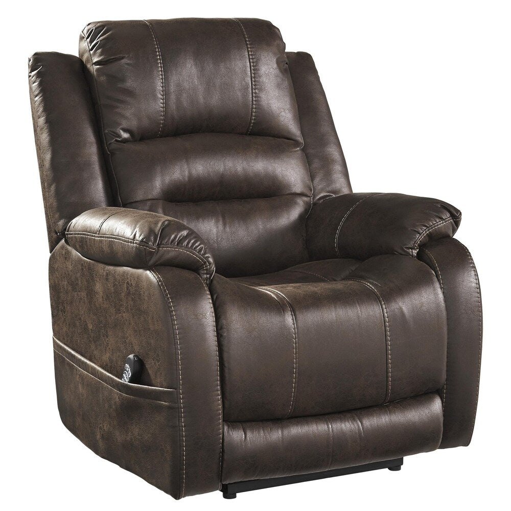 Leatherette Metal Frame Power Recliner with Adjustable Headrest, Brown