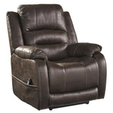 Leatherette Metal Frame Power Recliner with Adjustable Headrest, Brown