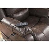 Leatherette Metal Frame Power Recliner with Adjustable Headrest, Brown