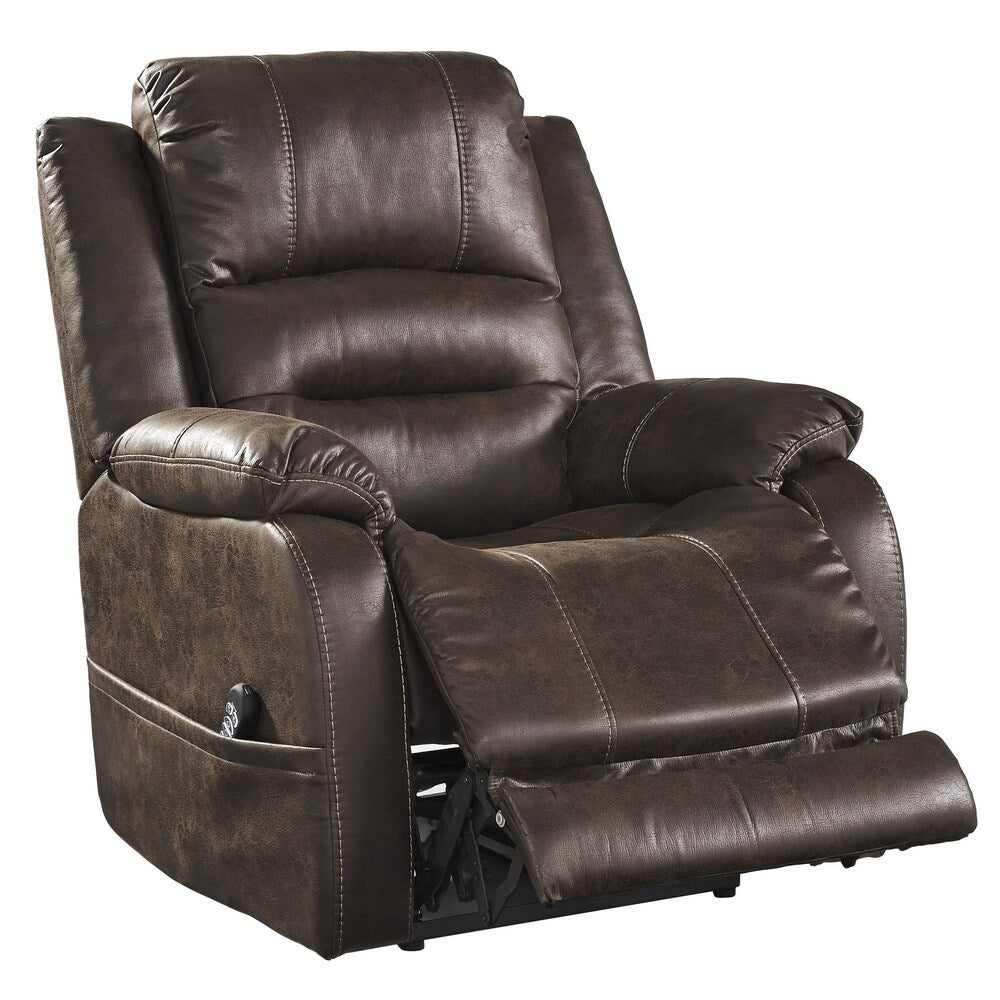 Leatherette Metal Frame Power Recliner with Adjustable Headrest, Brown
