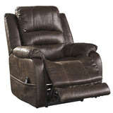 Leatherette Metal Frame Power Recliner with Adjustable Headrest, Brown