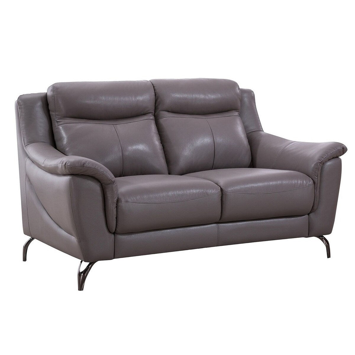 Leatherette Padded Loveseat with Tufted Backrest, Light Gray