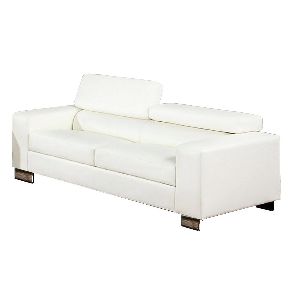 Leatherette Sofa with Chrome Legs in White