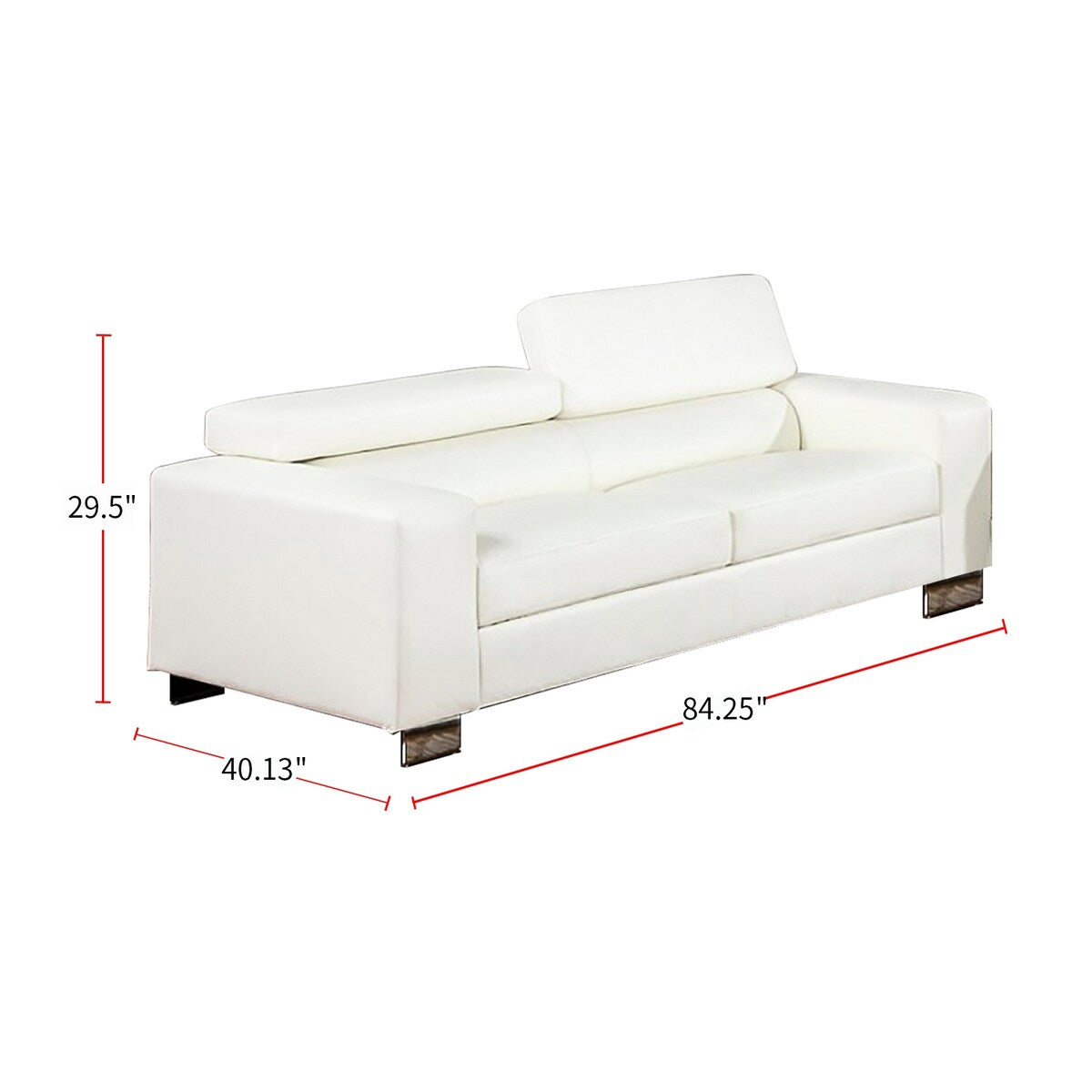 Leatherette Sofa with Chrome Legs in White